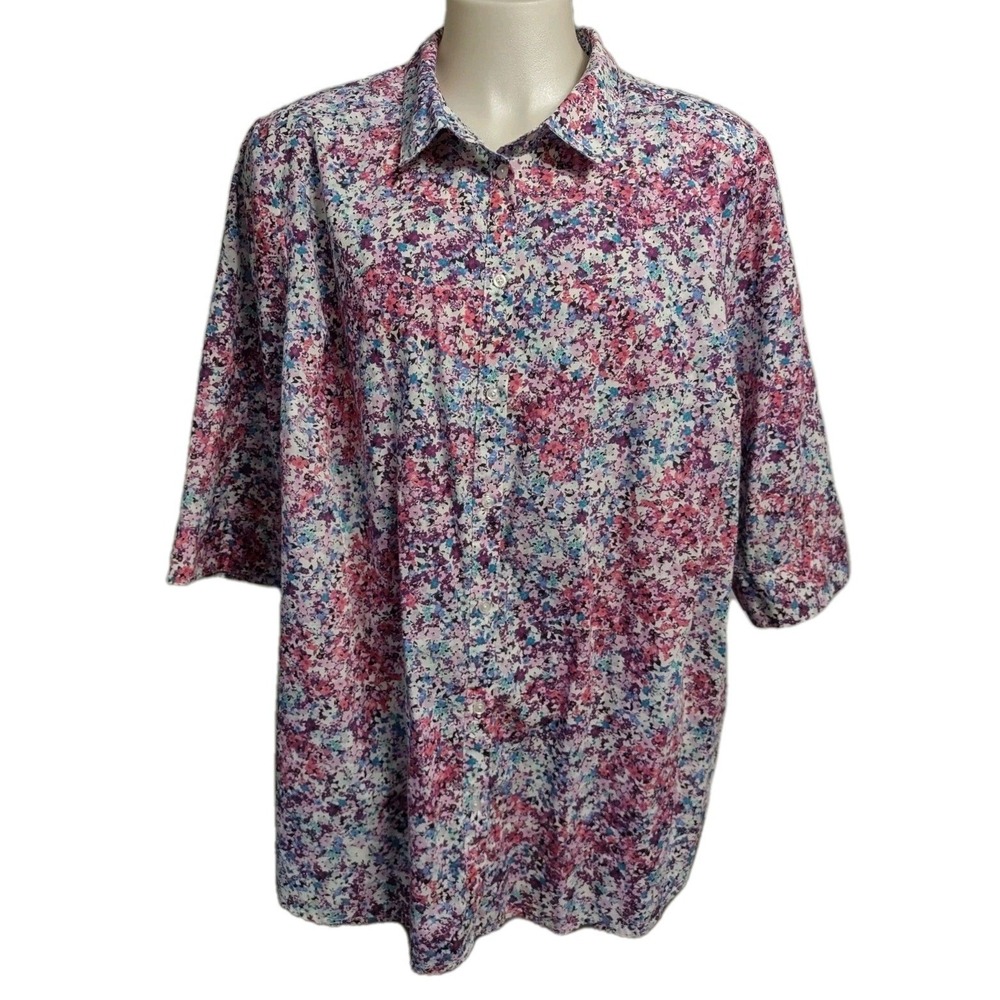 Roaman's Shirt Womens Size 32W Button‎ Up Blouse 3/4 Sleeve Plus Size Top Collar